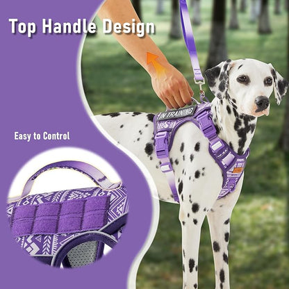 AUNZO Tactical Dog Harness for Large Dogs No Pull Easy Walking Adjustable Pet Harness Reflective K9 Working Training Easy Control Pet Vest Military Service Dog Harnesses Purple Ethnic L