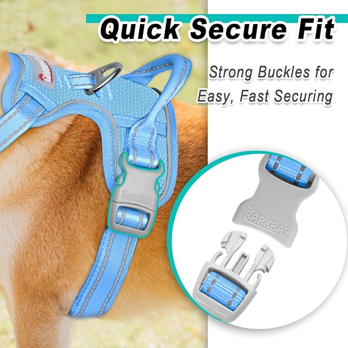 BARKBAY Dog Harness No Pull Mesh for Large Dogs - Adjustable, Reflective, Comfortable, No Choke, Heavy-Duty - Perfect for Outdoor Training, Walking, and Hiking - Strong & Durable - L & Blue Mesh
