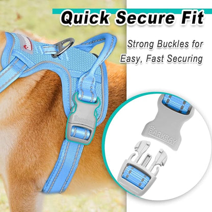 BARKBAY Dog Harness No Pull Mesh for Large Dogs - Adjustable, Reflective, Comfortable, No Choke, Heavy-Duty - Perfect for Outdoor Training, Walking, and Hiking - Strong & Durable - L & Blue Mesh