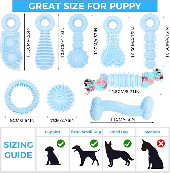 Puppy Toys, 9 Pack Dog Chew Toys for Puppy, Cute Blue Small Dog Toys, Teething Toys for Puppies, Soft Durable Interactive Chew Toy for Small Dogs