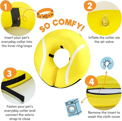 BENCMATE Inflatable Dog Cone Collar Alternative, Soft Dog Cone for Small Medium Large Dogs and Cats, Neck Recovery ECollar Donut Collar After Surgery (XLarge, Tennis)