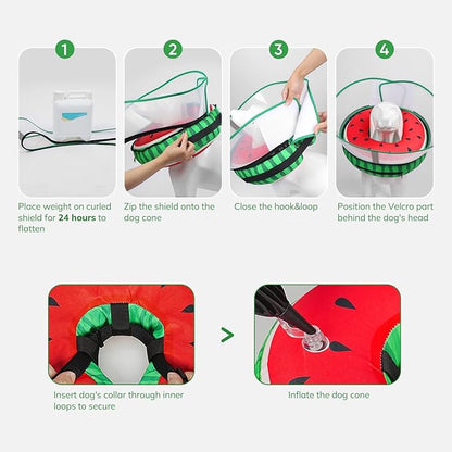 Supet Raised Inflatable Dog Cone After Surgery - Adjustable Recovery Donut Collar with Removable Shield to Stop Licking Wounds & Protect Stitches - Soft Dog Cone Alternative for Dogs (Watermelon,XXL)