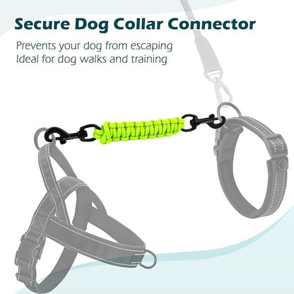 PetBonus Dog Collar Safety Clip, Handmade Backup Safety Strap for Dog Harness, Prong, Pinch Collar, Double Ended Clasp Leash Connector (Neon Green)
