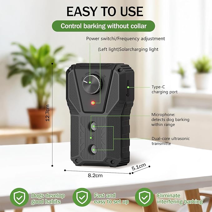QHZ Solar-Powered Ultrasonic Bark Deterrent Device Solar and USB Charging Three-Mode Ultrasonic Bark Control Unit Suitable for Home/Garden/Farm Waterproof Outdoor Dog Bark Control Device