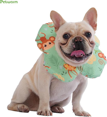 PetWarm Recovery Collar for Dogs, Dog Recovery Collar, Lightweight Pet Neck Protector with Memory Foam Padding, Gentle No-Lick Flower Design for Calm Rest and Travel, Monkey Print, Green, L