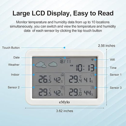 eMylo WiFi Hygrometer Thermometer 4 Pack, Smart Wireless Temperature Humidity Sensor with App Alert, Works with Alexa & Google Assistant, Indoor Outdoor Monitor for Greenhouse, Baby Room, Wine Cellar
