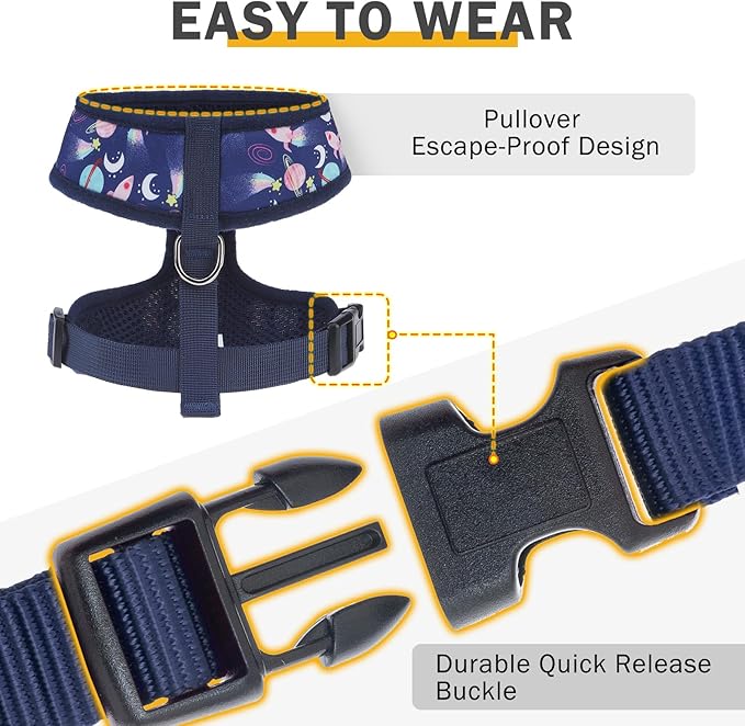 SCENEREAL Small Dog Harness Collar and Leash Set, Adjustable No Pull Pet Harnesses, No Chock Soft Mesh Vest for Doggie Puppy Medium Dogs Cats Girl or Boy,Chihuahua, Yorkie, Outdoor Walking