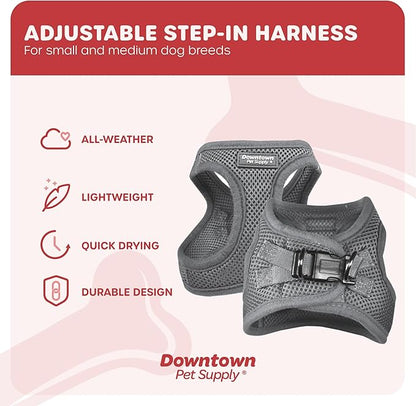 Downtown Pet Supply Step-in Dog Harness – No Pull, Adjustable Padded Mesh with Reflective Trim, Secure Buckle Strap – Comfortable & Breathable Small Dog Harness, XX-Small, Light Gray