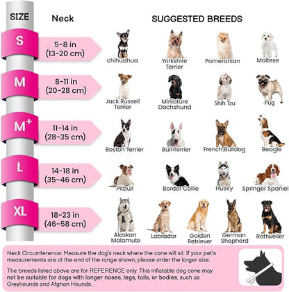 BARKLESS Inflatable Dog Cone, Protective Dog Surgery Collar to Stop Licking Biting Wounds, Patented Soft Donut Cone with Clear Shield, Adjustable Blow-up Collar for Surgery (Pink, M (Neck: 8"-11"))