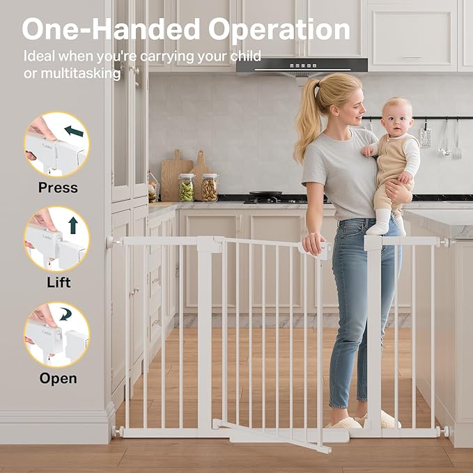 Cumbor Extra Wide Baby & Pet Gate Set, 29.7-51.5" & 36.6-64" Gates with Dual-Lock, Auto-Close, One-Hand Operation for Stairs, Hallways & Doorways