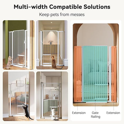 COMOMY 55.1" Extra Tall Pet Gate for Cats, Extra Wide Cat Gate with Adjustable Cat Door, Pressure Mounted Easy Walk Through Pet Gate with Door for Stairs, Doorways, Kitchen(White, 29.5-40.6")