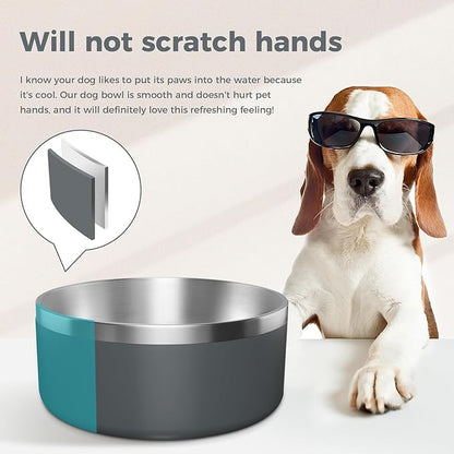 WENBOKMIN Dog Bowl, Stainless Steel Dog Food and Water Bowl with Non Slip Quiet Bottom, Easy to Clean, Dishwasher Safe, 64oz, Deep Grey
