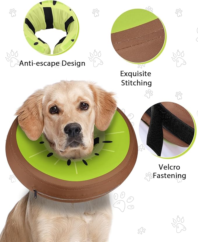 MIDOG Soft Inflatable Dog Cone,Donut E-Collar Alternative for After Surgery, Prevents Licking, Allowing Normal Eating & Vision,Comfortable Recovery Collar for Small Medium Large Dogs&Cats,Kiwifruit-M+
