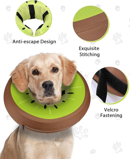 MIDOG Soft Inflatable Dog Cone,Donut E-Collar Alternative for After Surgery, Prevents Licking, Allowing Normal Eating & Vision,Comfortable Recovery Collar for Small Medium Large Dogs&Cats,Kiwifruit-XS