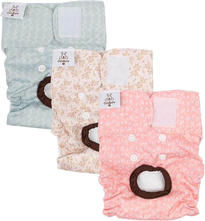 CuteBone Dog Diapers Female Washable Small Medium Large 3 Pack Reusable Doggie Diapers Puppy Period Pants for Doggy Heat Cycle Peeing