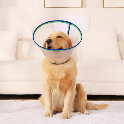 Soft Dog Cone Collar for Dogs After Surgery, Transparent Cone for Dogs to Stop Licking, Breathable Dog Neck Cone for Small Medium Large Dog, Adjustable Elizabethan Pet Recovery Collar (Blue, Size 7)