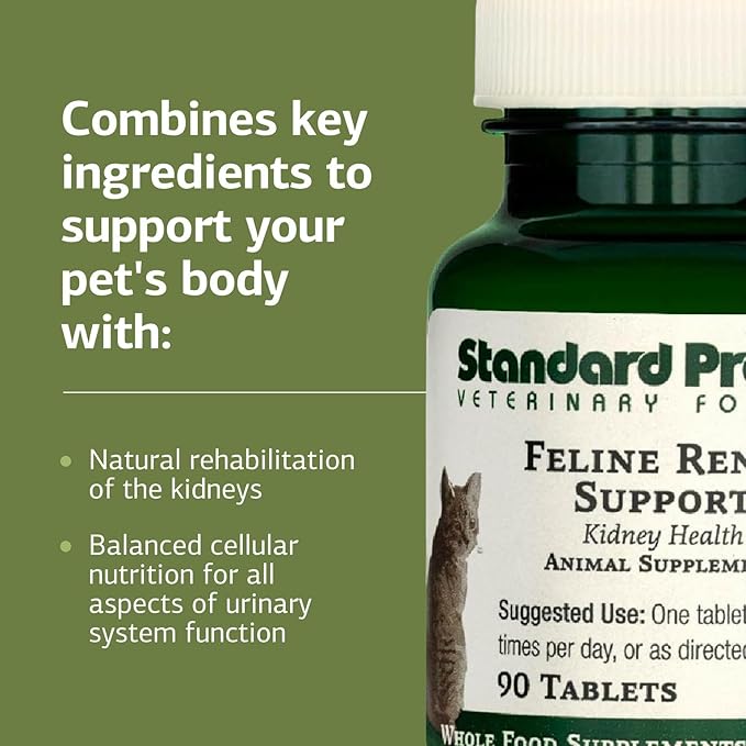 Standard Process Inc. Feline Renal Support - Cat Supplement to Maintain Kidney & Urinary Health, Cat Supplies with Whole-Food Based Ingredients, Feline Supplement to Aid Renal Function - 90 Tablets