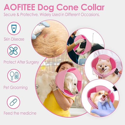 AOFITEE Large Dog Cone - Soft Dog Cone Stop Licking, Adjustable Extra Large Cones Dogs for Wound Healing, Pet Elizabethan Cones Collar After Surgery, XL Fabric Pet E-Collar, Pink X-Large