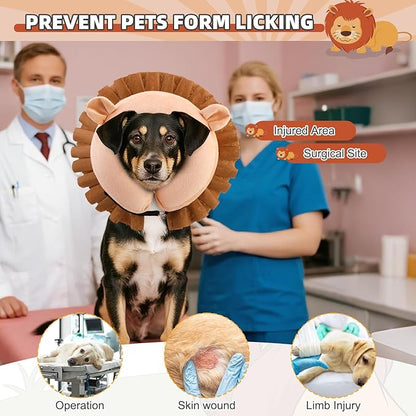 KOOLTAIL Inflatable Dog Cone Collar, Soft Donut E Collar for Dogs After Surgery to Stop Licking Enhanced Alternative, Blow Up Pet Neck Pillow Recovery Adjustable Cone for Dog Cat, Lion L