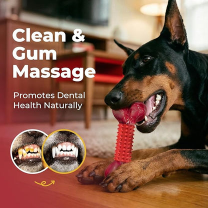 Apasiri 2-Pack Tough Dog Toys for Aggressive Chewers: Beef Flavored Long Lasting Dog Bones for Large Dogs, Heavy Duty Nylon & Rubber Dog Chew Toys to Keep Them Busy, Medium & Large Breed, Red