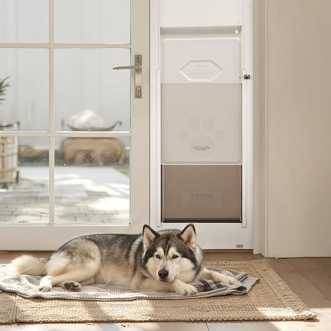 VEVOR Dog Door for Sliding Glass Door, 91 to 96 in Adjustable Height, Aluminum Alloy Frame with Metal Rotating Hinges, Lock Design, 13 5/8 x 23 5/8 in Flap, Sliding Glass Pet Door for Renters