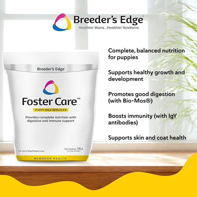 Breeder's Edge Foster Care Canine Milk Replacer Powder, Complete Nutritional Supplement for Puppies & Dogs, Supports Healthy GI & Immune System, Easy to Mix Formula, 18 lb