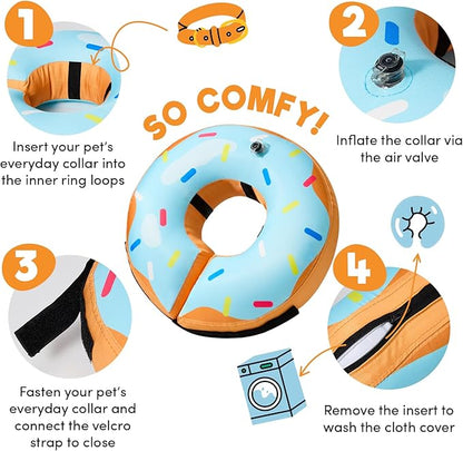 BENCMATE Inflatable Dog Cone Collar Alternative, Soft Dog Cone for Small Medium Large Dogs and Cats, Neck Recovery ECollar Donut Collar After Surgery (Large, Blue Donut)