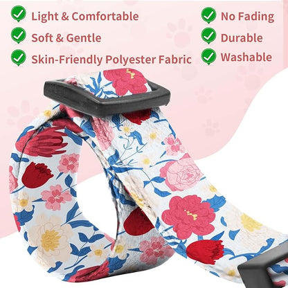 Kazazoo Dog Collar Cute and Soft Nylon Puppy Collar Girl, Adjustable Dog Collars for Small Medium Dogs, Blue and Pink Flowers-M