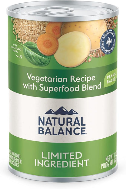 Natural Balance Limited Ingredient Adult Wet Canned Dog Food with Vegan Plant Based Protein and Healthy Grains,Vegetarian Recipe,13 Ounce,(Pack of 24)