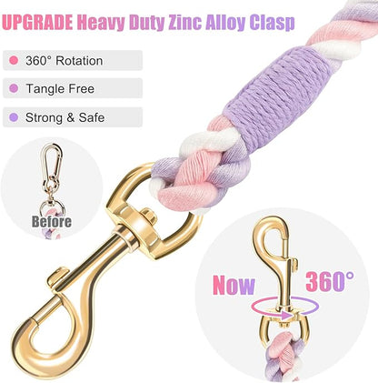 Dog Leash 6 FT Handmade Braided Cotton Rope Leashes for Small Medium and Large Dogs, New Golden Heavy Duty Metal Clasp, Unicorn Purple