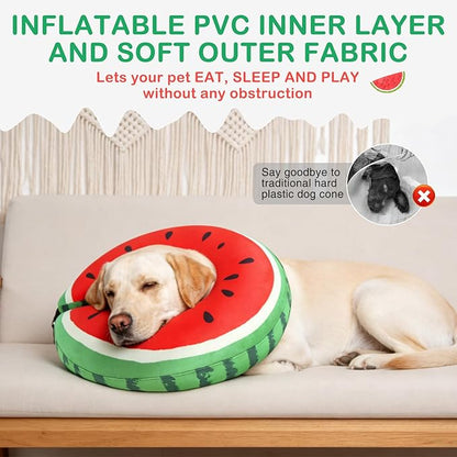 SCENEREAL Dog Cone Alternative After Surgery Donut Collar, Soft Pet Recovery Pillow Collar for Medium Large Dogs, Inflatable Adjustable Neck Collars to Prevent Licking, Watermelon XL