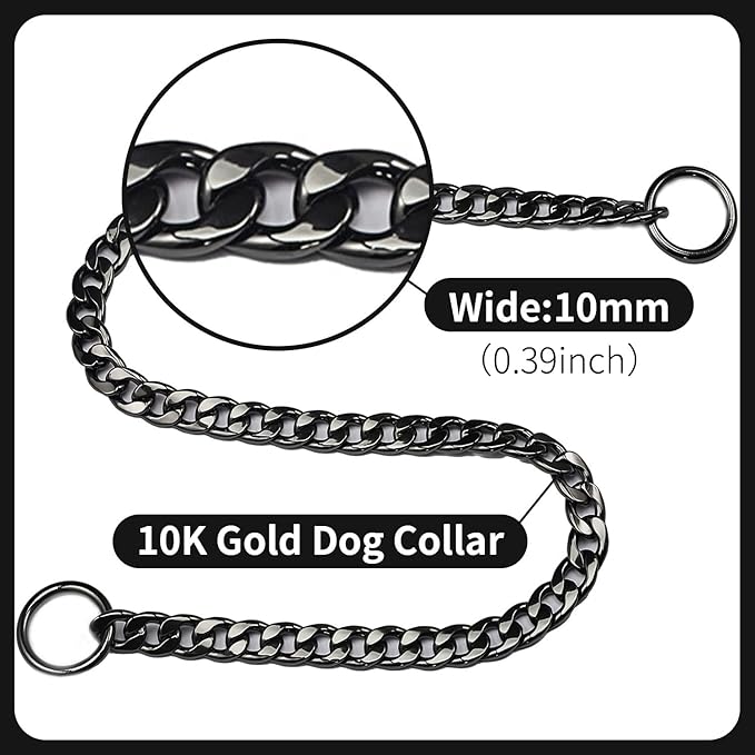 Stainless Steel P Chock Metal Chain -JYHY Dog Necklace Collars Walking Training Pet Supplies for Small Medium Large Dogs (Black, 28" (Fits Neck 24" to 26"))