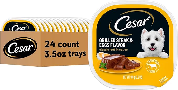 Cesar Classic Loaf in Sauce Adult Wet Dog Food Grilled Steak & Eggs Flavor, 3.5 oz Easy Peel Trays, 24 Count
