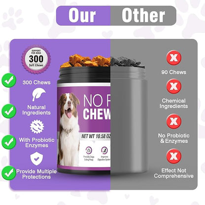 300 Chews No Poo Chews-No Poop Eating Deterrent for Dog-Coprophagia Deterrent for Dogs-Prevent Stop Dogs from Eating Poop Supplement with Digestive Enzymes&Probiotics-Breath Freshener-Chicken