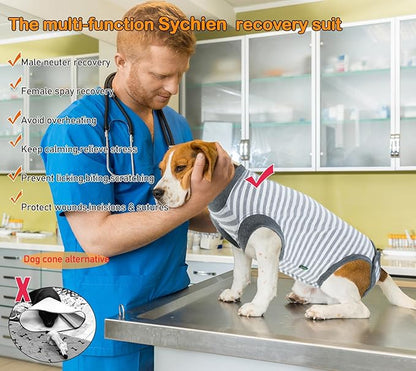 Dog Surgery Recovery Suit,Male Neuter Recovery Large Onesie Female Spay Cone Alternative Recovery Suit,Hoop & Loop Comfortable Surgical Bodysuit,Striped Grey L