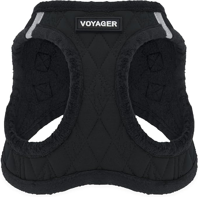 Best Pet Supplies - All Weather Plush, Reflective, No Pull Harness for Small, Medium Dogs, Cats - Secure with Hook & Loop Fastener, Buckle, Double D-Rings - Black Plush, XL