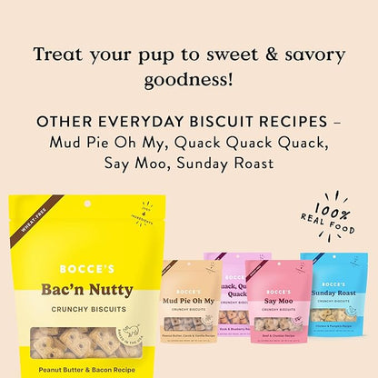 Bocce's Bakery Oven Baked Bac'N Nutty Treats for Dogs, Everyday Wheat-Free Dog Treats, Made with Real Ingredients, Baked in The USA, Natural PB & Bacon Biscuits, 5 oz