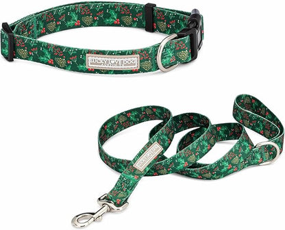 Lucky Love Dog - Easy Click Holly Dog Collar with Leash Set Combo, Durable & Comfortable for Male & Female Dogs, Pet Collar for Large Dogs, Secure Fit - Holly Combo, Large