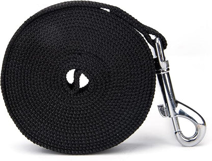 Strong Durable Nylon 10ft Long Dog Training Leash, Traction Rope, 1 Inch Wide, for Small and Medium Dog (Black, 10 Feet)