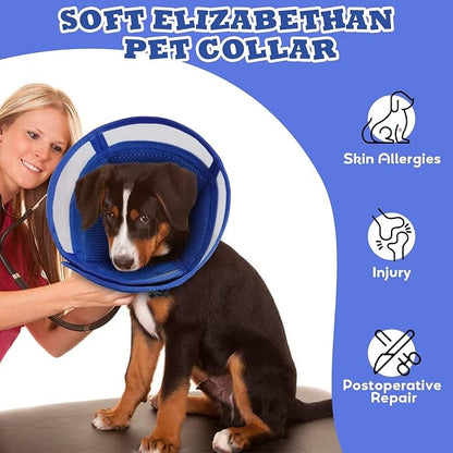 Soft Dog Cone for Dogs After Surgery,Foldable Dog's Cone Collar,Adjustable E Collar Alternative to Stop Licking,Pet Cones for Dog,Doggy Surgery Collar,Dogs Recovery Collars & Cones,Blue,XL