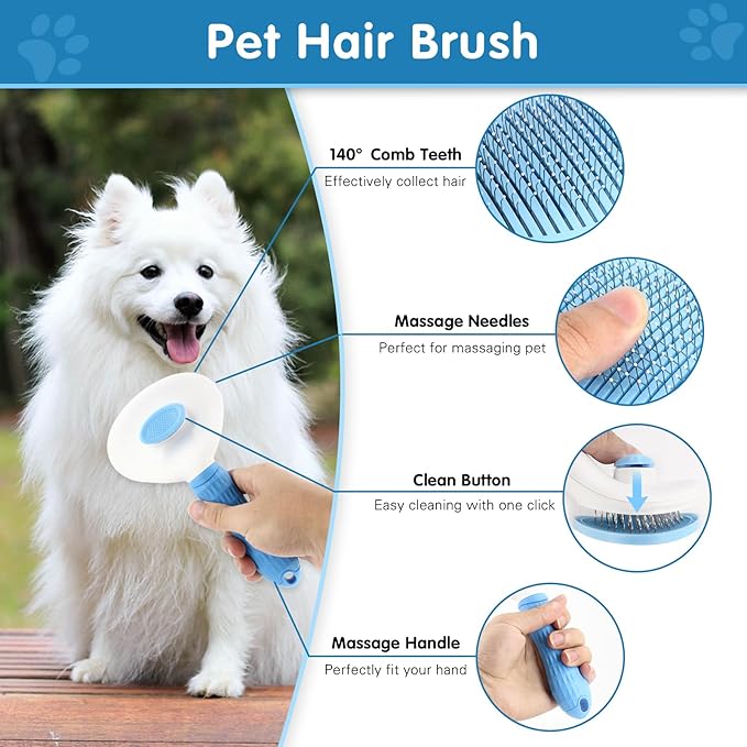 Dog Brush Dog Grooming Kit 7PCS Dog Brush for Shedding-Dog Brushes for Grooming, Dematting Comb for Dogs, Cat Nail Clipper with Nail File, Flea Comb, Pet Comb, Pet Bath Brush-Blue