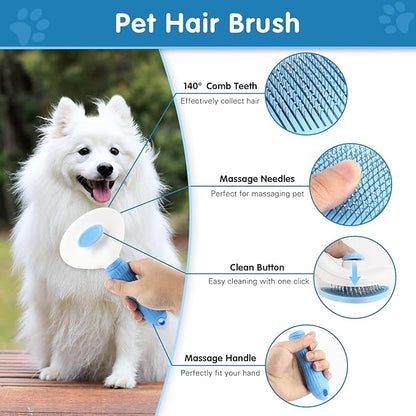 Dog Brush Dog Grooming Kit 7PCS Dog Brush for Shedding-Dog Brushes for Grooming, Dematting Comb for Dogs, Cat Nail Clipper with Nail File, Flea Comb, Pet Comb, Pet Bath Brush-Blue