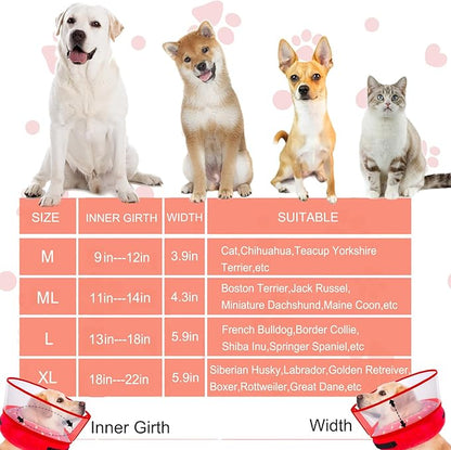 Inflatable Dog Cone Collar for Large Medium Small Dogs, Soft Dog Donut Collar Adjustable Recovery Cone for Pets After Surgery, Extra Enhanced Anti-Licking Guard Shield for Pets (Medium, Strawberry)