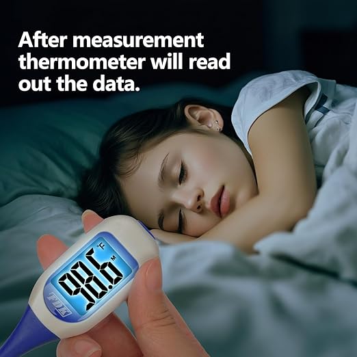 FDK Large LCD Screen Digital Thermometer for Fever, 8 Seconds Fast & Accurate Readings, Large LCD Dual Color Backlight Flexible Tip Ideal for Adults Kids and Babies FSA