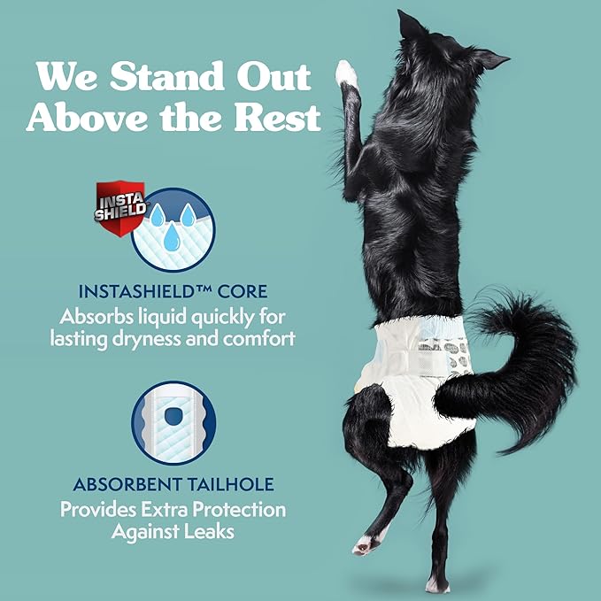 Simple Solution Disposable Female Dog Diapers, Absorbent Leak Proof Protection for Incontinence, Puppy Training, Heat Cycle, Travel, and Housebreaking, Medium Dogs, 15–23 Inch Waist, 12 Count