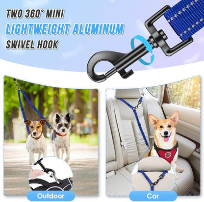 AUTOWT Double Dog Leash, No Tangle 360°Swivel Rotation Reflective Lead Attachment Adjustable Length Dual Two Dogs Lead Splitter, Comfortable Shock Absorbing Walking Training for 2 Dogs