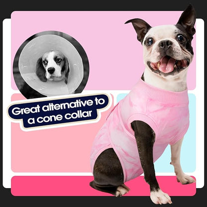 FUAMEY Recovery Suit for Dogs After Surgery,Soft Breathable Dog Bodysuit E-Collar & Cone Alternative Surgical Suit,Male Female Dog Neuter Spay Suits Anti Licking Wounds Onesie Pink Tie Dye XS