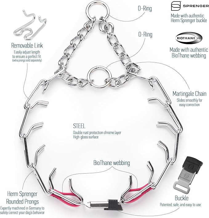 Herm Sprenger Chrome Plated Steel Dog Collar with Quick Release ClicLock Buckle O-Ring Biothane Insert Training Collar Made in Germany (Passionfruit Pink, 25in x 4.0mm(Neck Size up to21-22in))