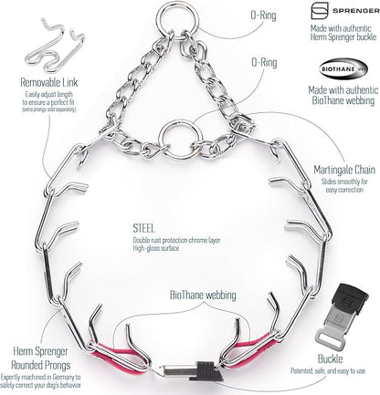 Herm Sprenger Chrome Plated Steel Dog Collar with Quick Release ClicLock Buckle O-Ring Biothane Insert Training Collar Made in Germany (Passionfruit Pink, 25in x 4.0mm(Neck Size up to21-22in))
