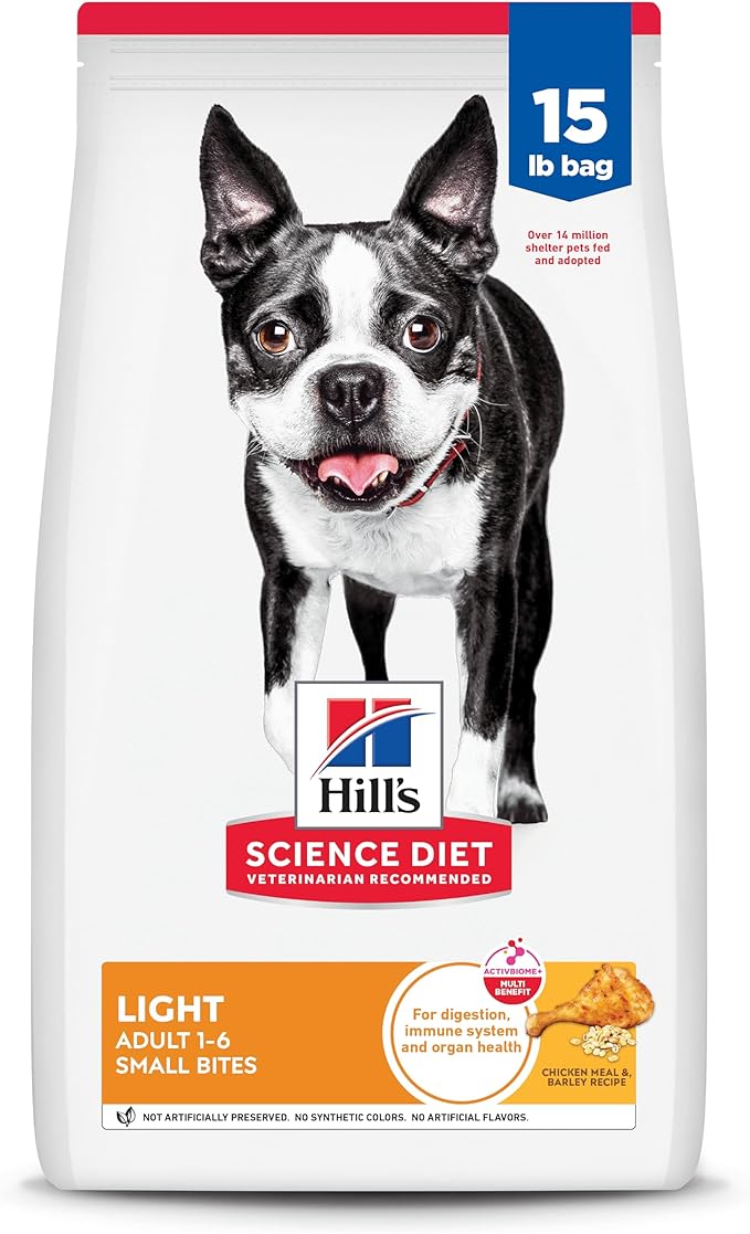 Hill's Science Diet Adult 1-6 Light Small Bites Dry Dog Food, Chicken Meal & Barley, 15 lb. Bag